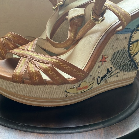 Coach: Caroline (Q632) Strappy Wedges BEACH theme- leather straps- 9B - Picture 8 of 16